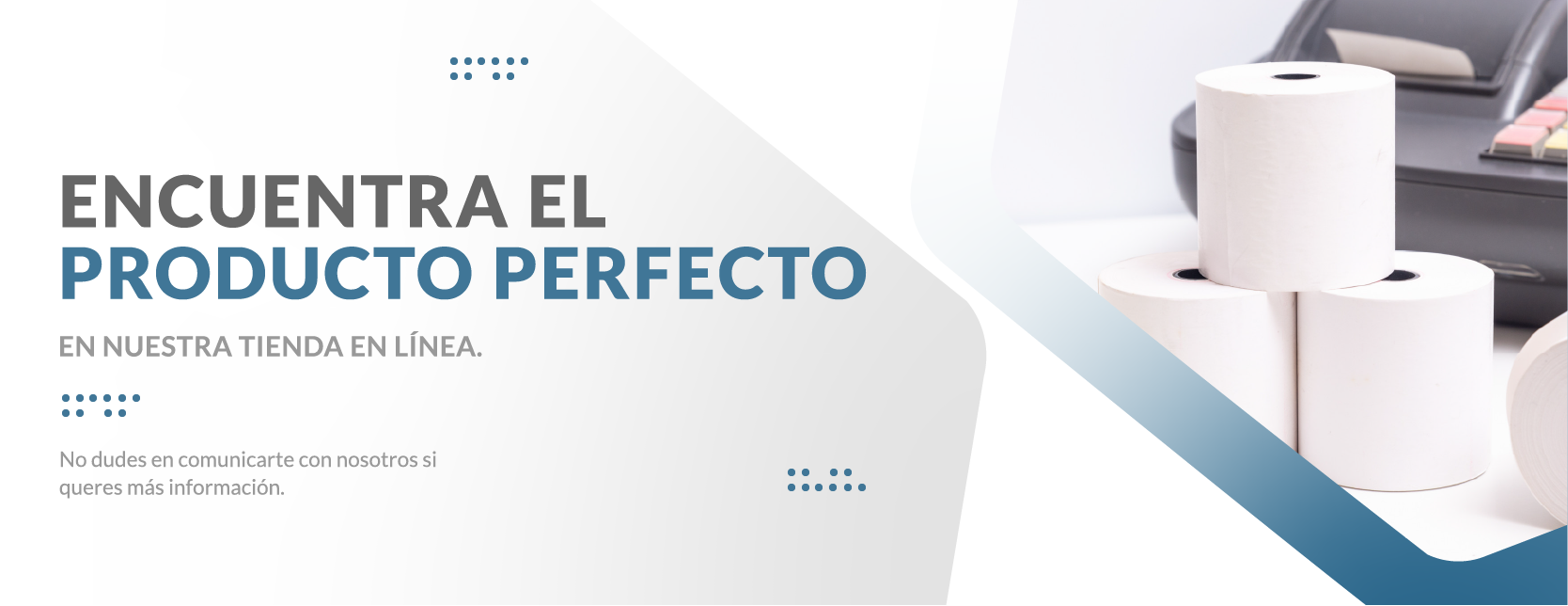 Una foto de una impresora de factura con el lema: encuentra el producto perfecto para ti